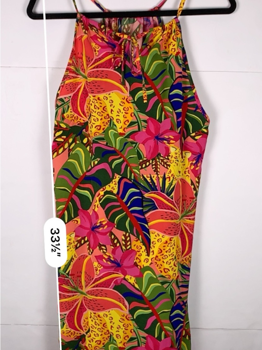 SHEIN Dress Women L Tropical Floral Jungle Print Halter Tie Neck Midi - Picture 7 of 10